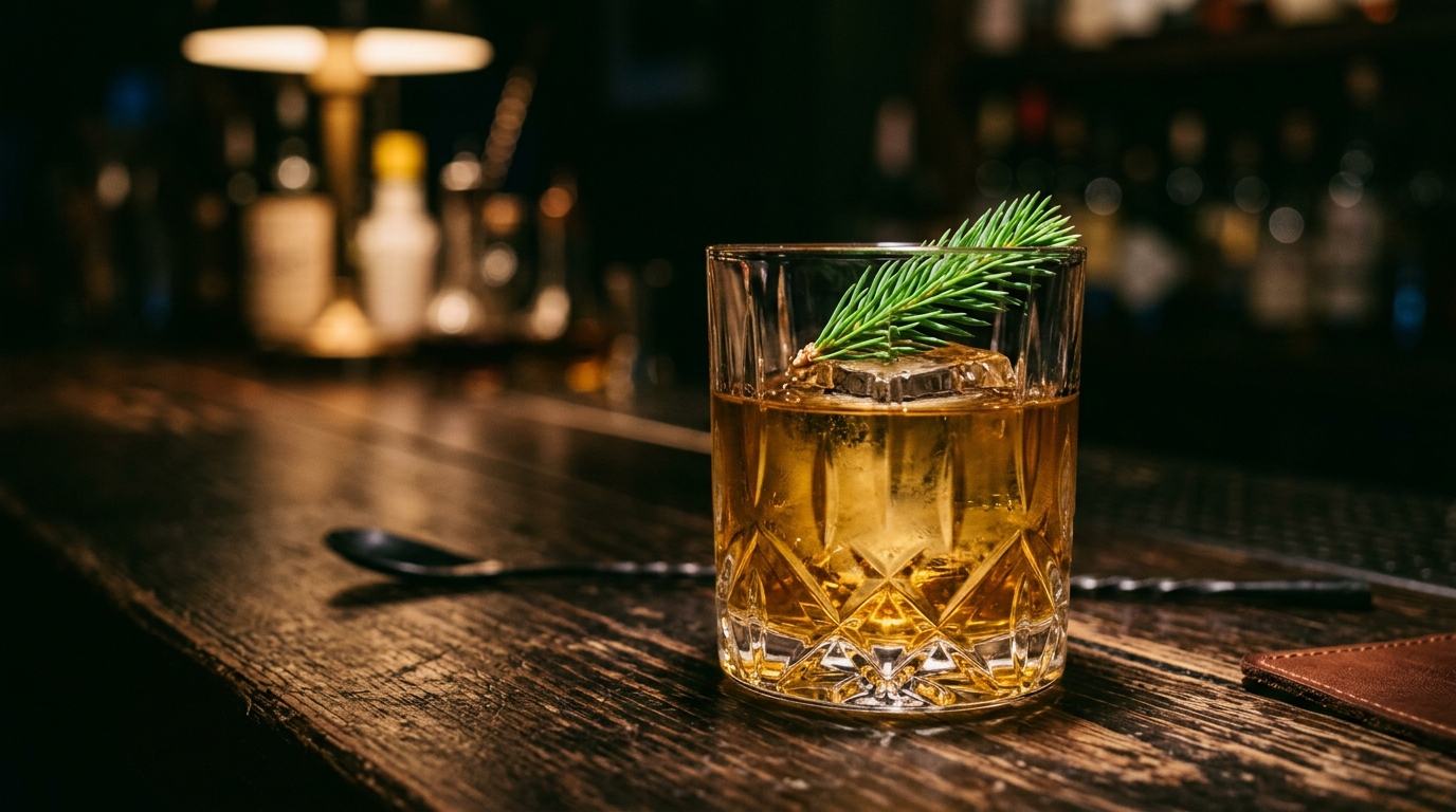 A sophisticated cocktail highlighting Alpine botanicals